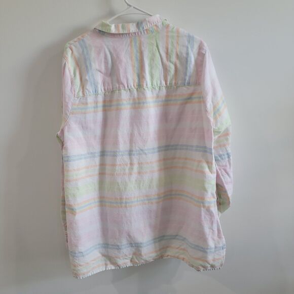 Kim Rogers Womens Button Up Top Size XL Linen Striped Coastal Grandma Beach - Picture 3 of 7
